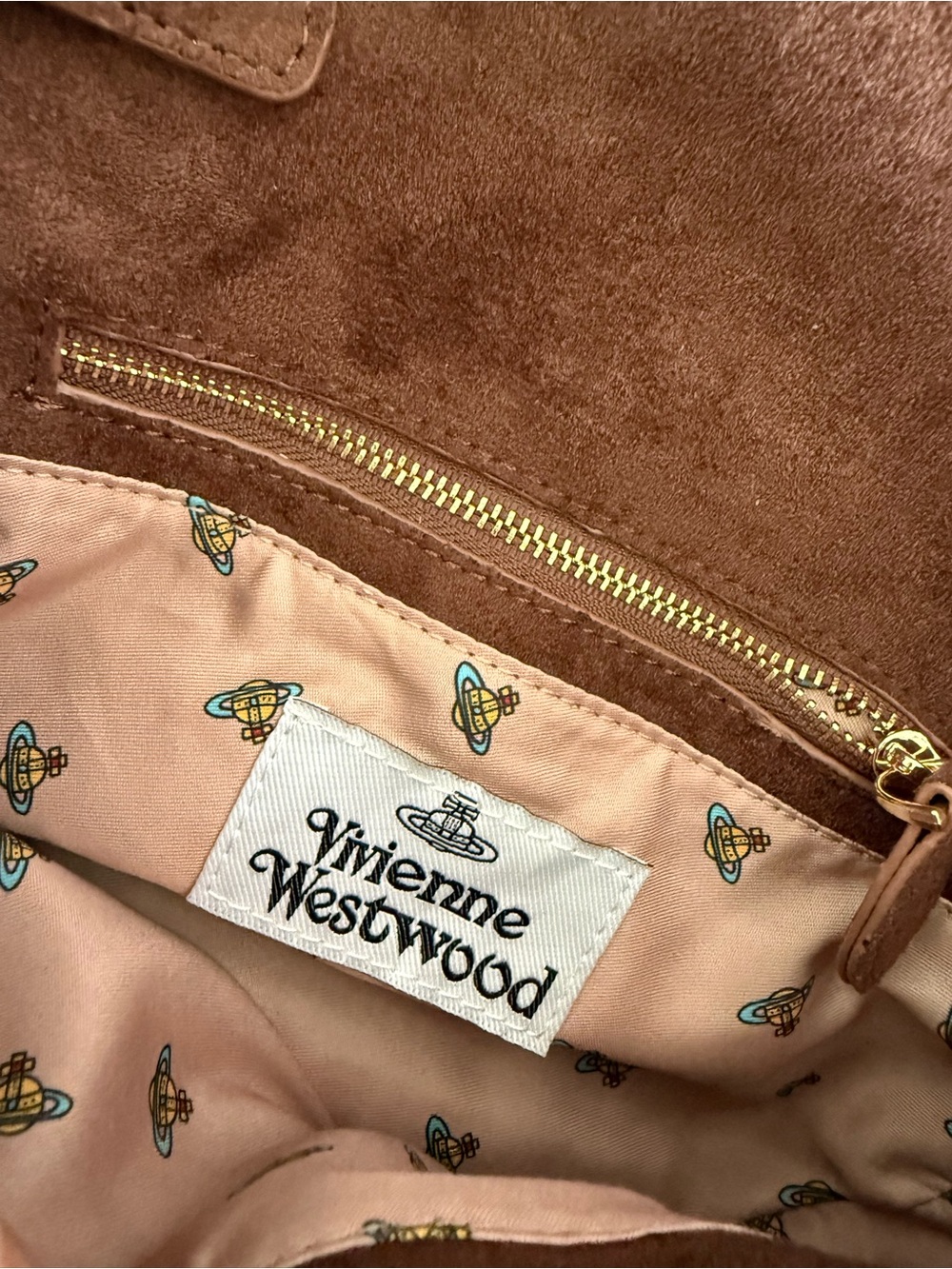 Vivienne Westwood Brown Suede Orb Flap Shoulder Bag - Picture 9 of 11